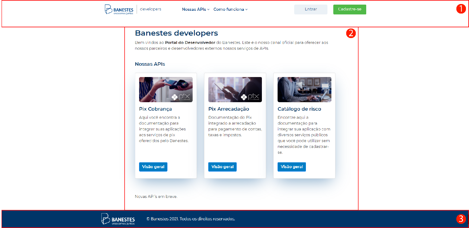 Figura 1: Página principal dividida em seções