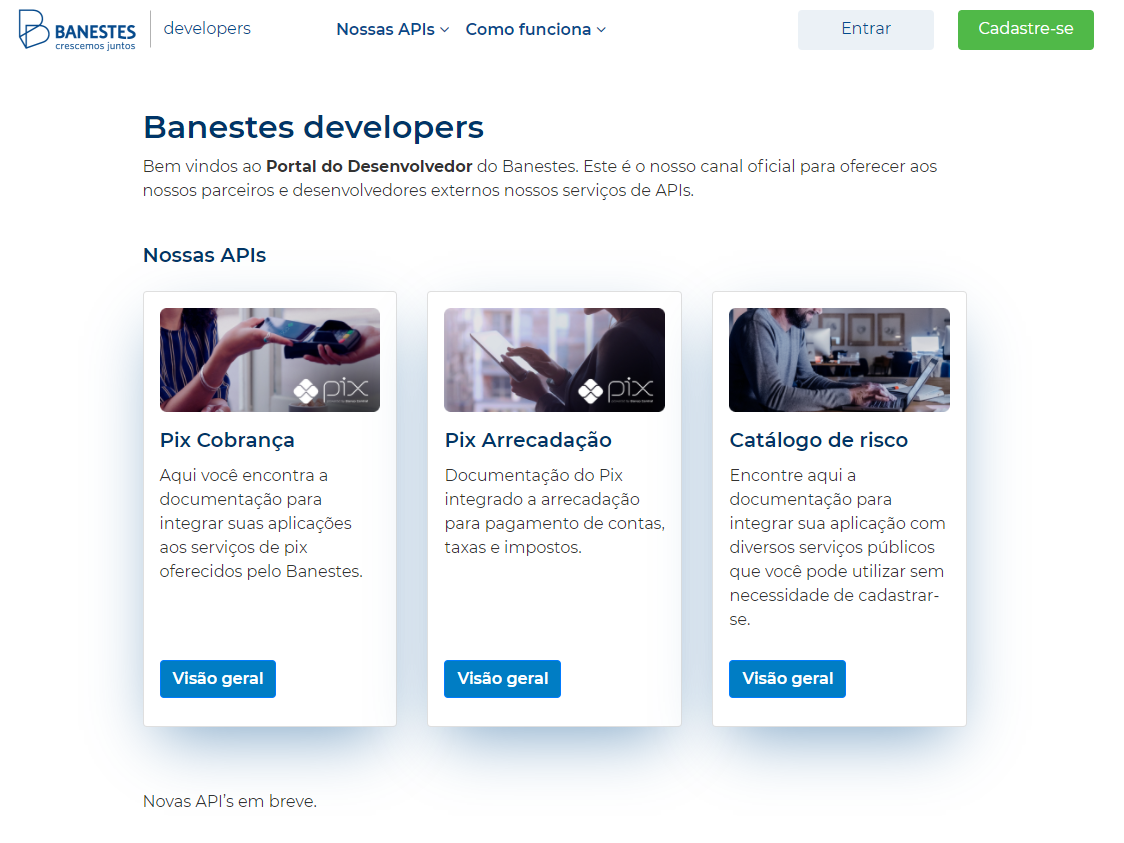 Figura 2 Cards das APIs do portal