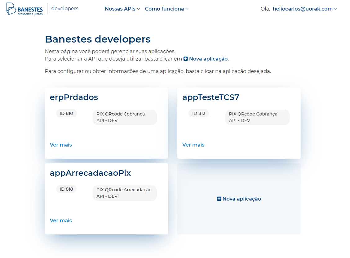 Figura 3 Página de Gerenciamento de Aplicações